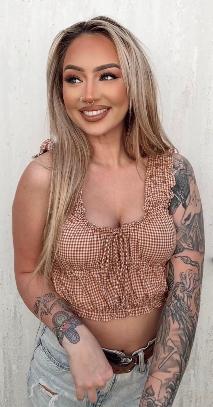 Country Cutie -Camel Plaid Top