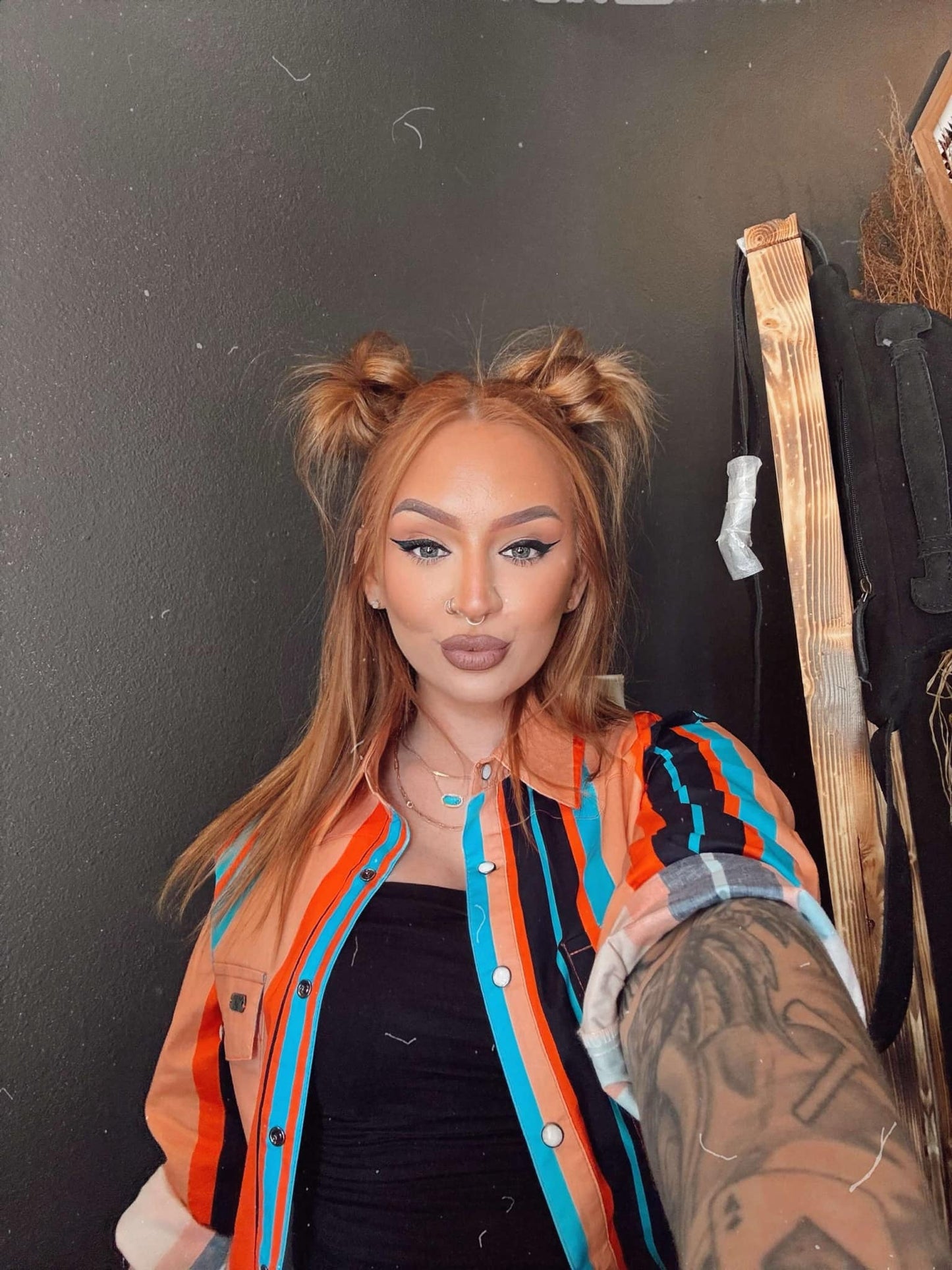 Peach Stripe - Vintage Brush Popper Top