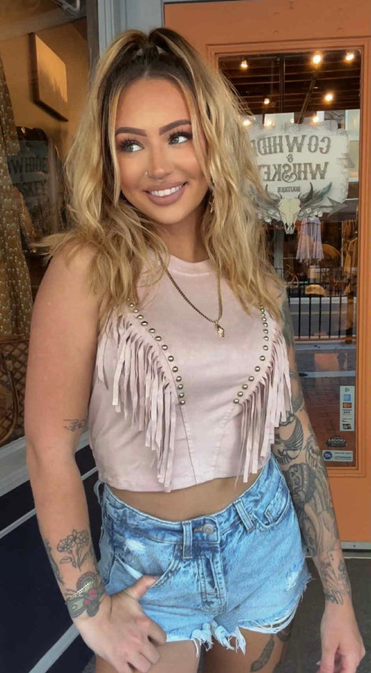 Fringed Outlaw - Pink Taupe Tank