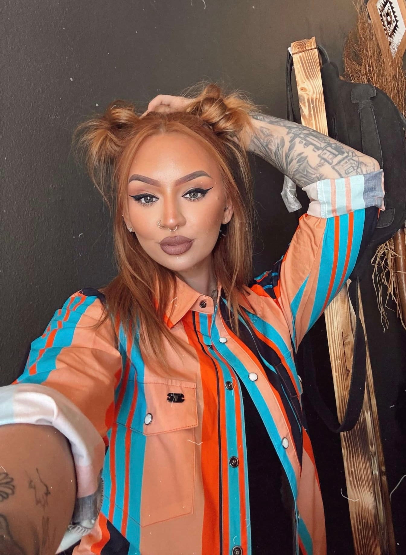 Peach Stripe - Vintage Brush Popper Top