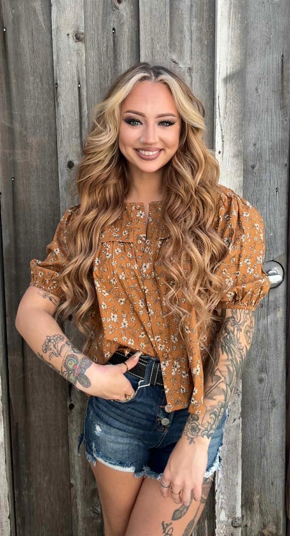 Amber Garden - Camel Floral Top
