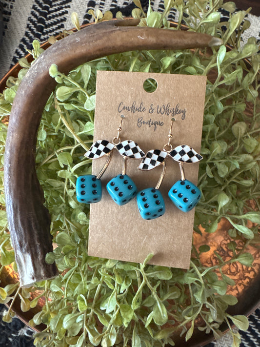 Checkered Cherry - Teal Earrings