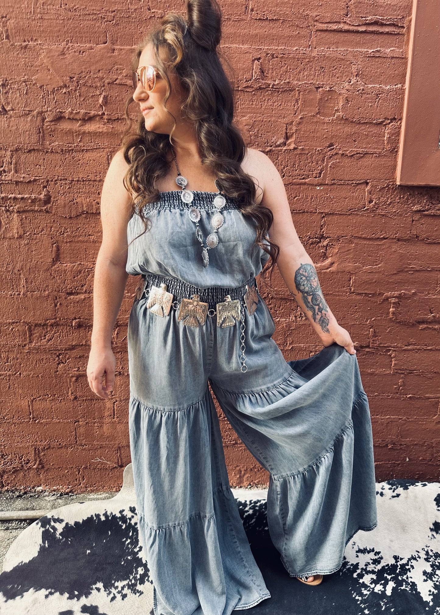 Blue Bell Babe - Ruffle Denim Jumpsuit