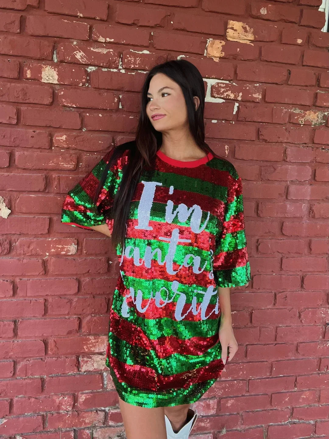 I'm Santas Favorite - Sequin Tshirt Dress *Curvy Too*