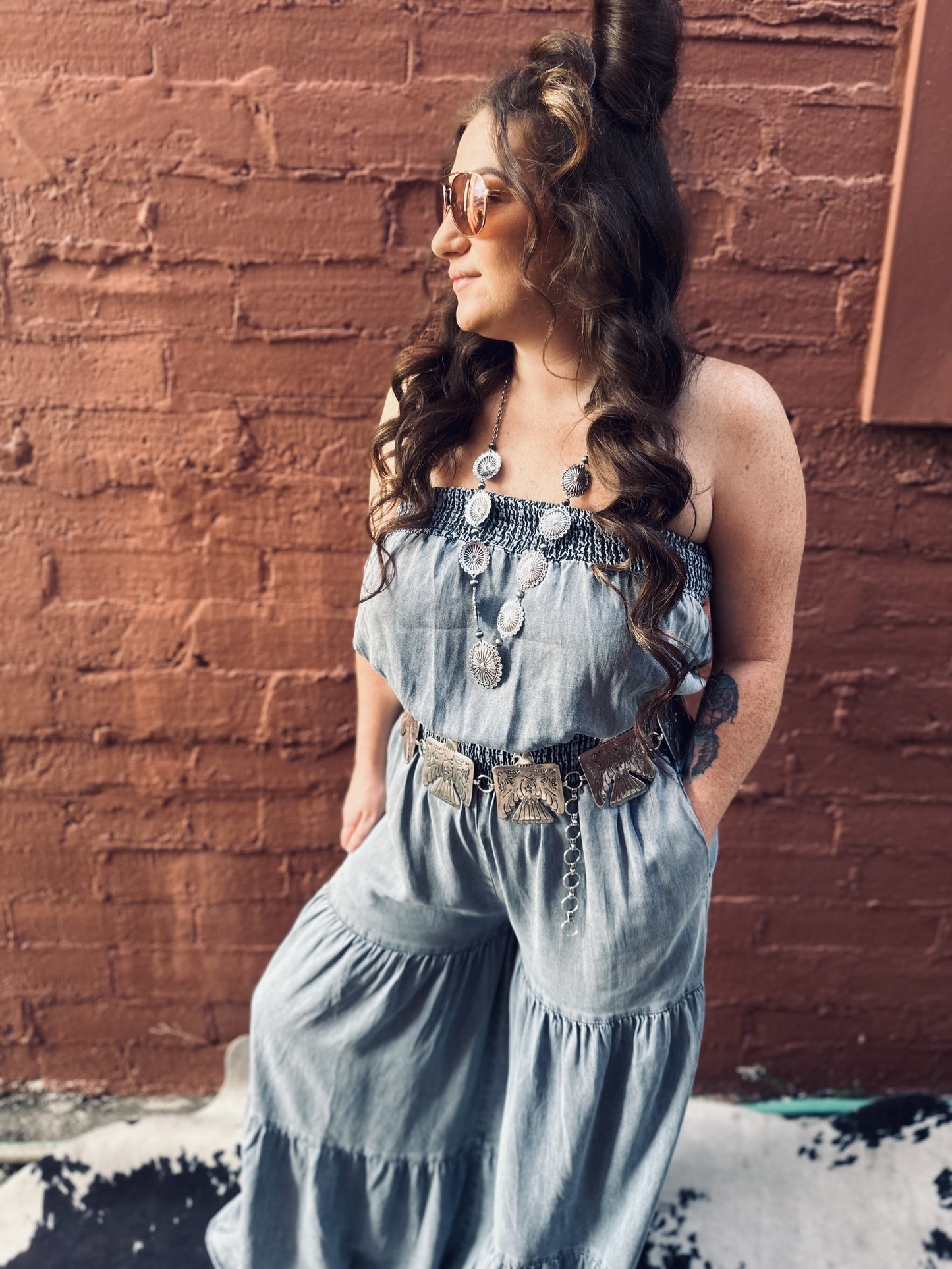 Blue Bell Babe - Ruffle Denim Jumpsuit