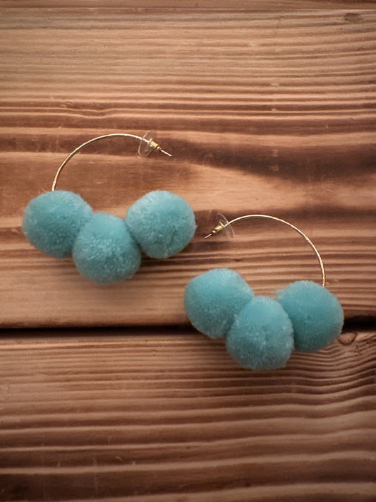 Teal Foam - Pom Pom Hoops